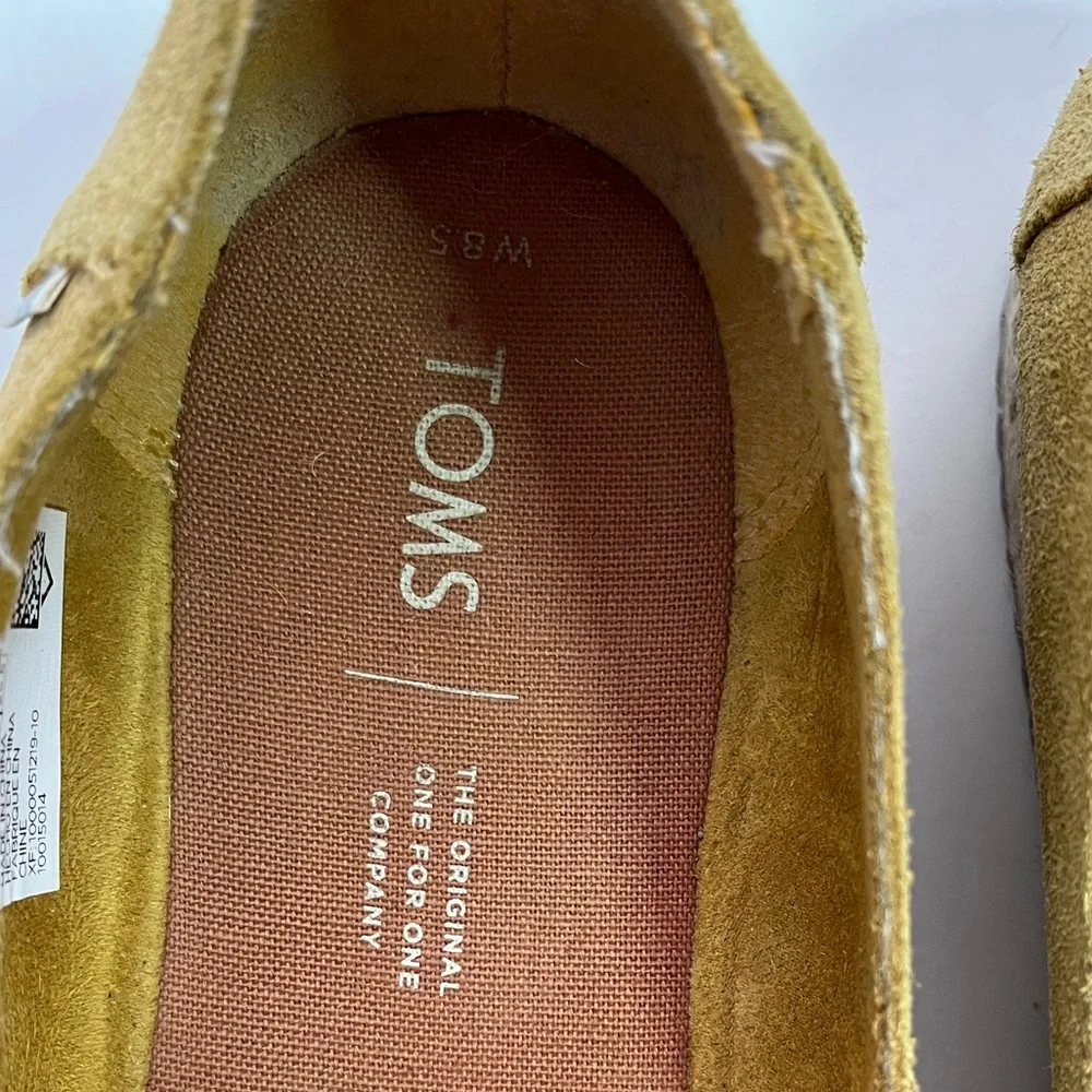 Toms Palma Espadrille Size 8.5 Slip On Platform Suede Amber Gold